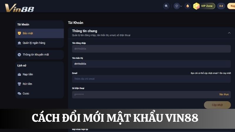 Hướng dẫn Cách lấy lại mật khẩu Vin88